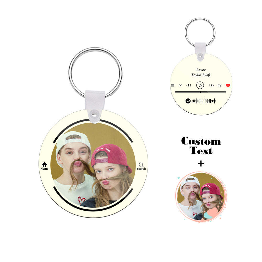 Custom Photo Scannable Spotify Code Keychain Round Music Song Keychain Anniversary Gifts - photomoonlamp