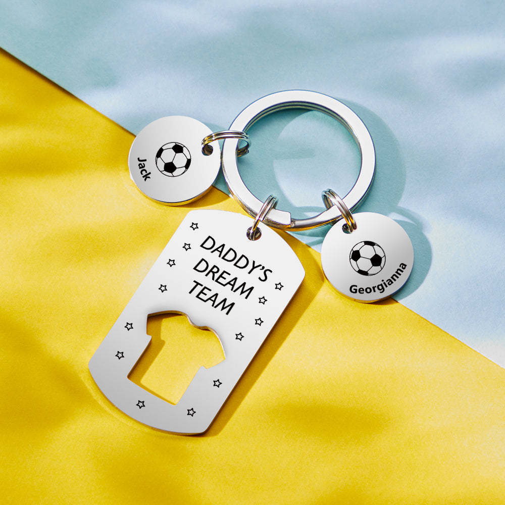 Personalized Engraved Football Daddy' Dream Team Keychain with Children's Names Key Ring Father's Day Gifts - photomoonlamp