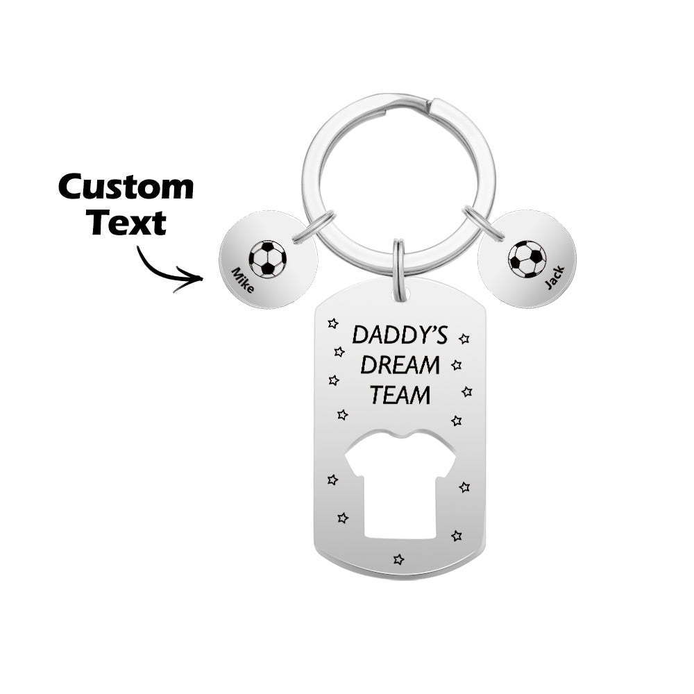 Personalized Engraved Football Daddy' Dream Team Keychain with Children's Names Key Ring Father's Day Gifts - photomoonlamp