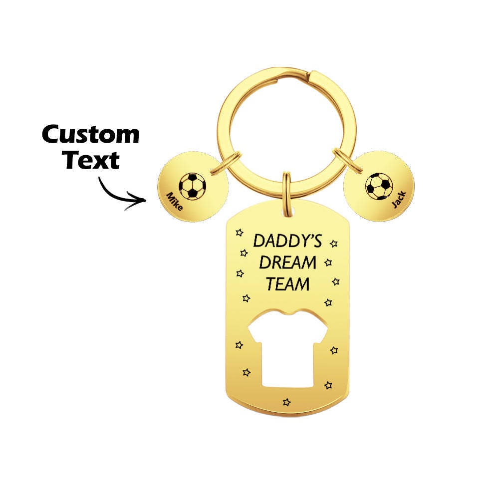Personalized Engraved Football Daddy' Dream Team Keychain with Children's Names Key Ring Father's Day Gifts - photomoonlamp
