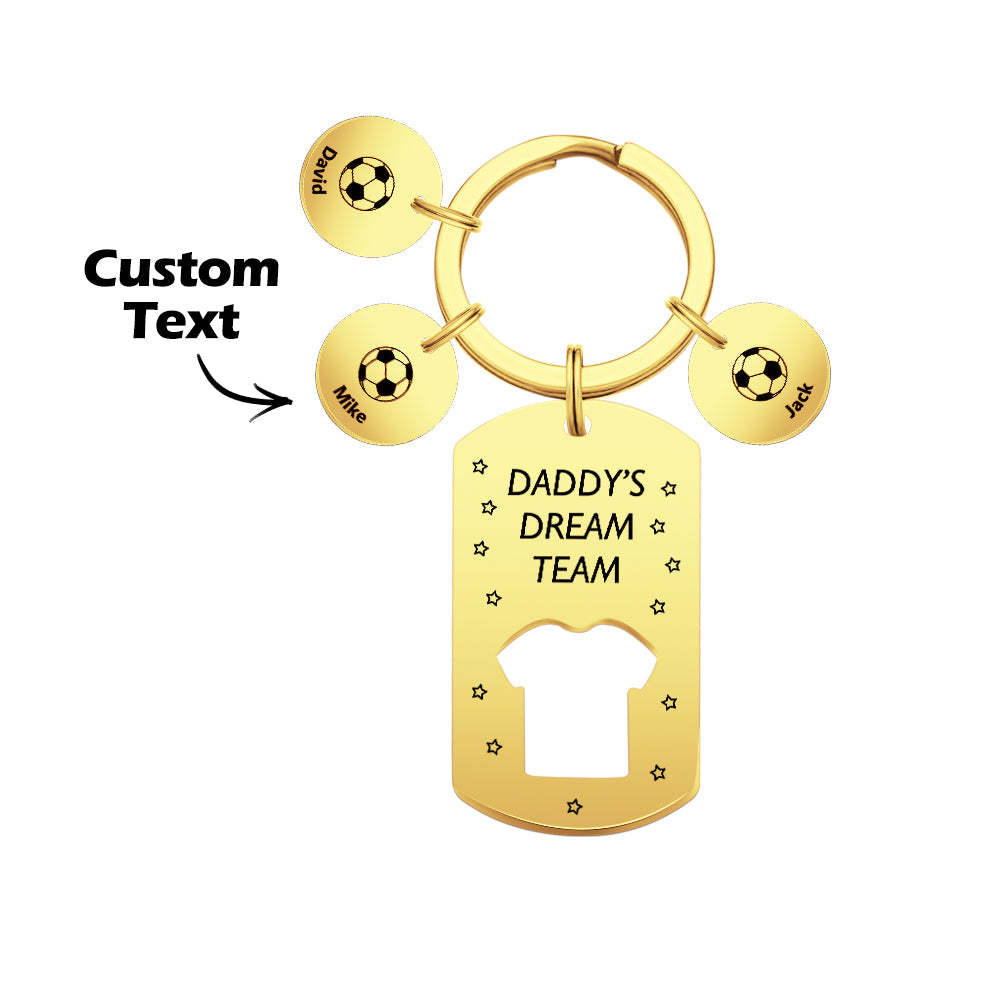 Personalized Engraved Football Daddy' Dream Team Keychain with Children's Names Key Ring Father's Day Gifts - photomoonlamp