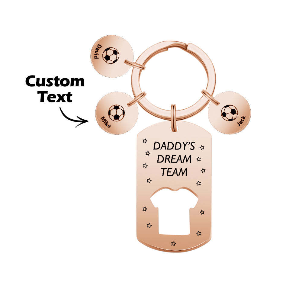 Personalized Engraved Football Daddy' Dream Team Keychain with Children's Names Key Ring Father's Day Gifts - photomoonlamp