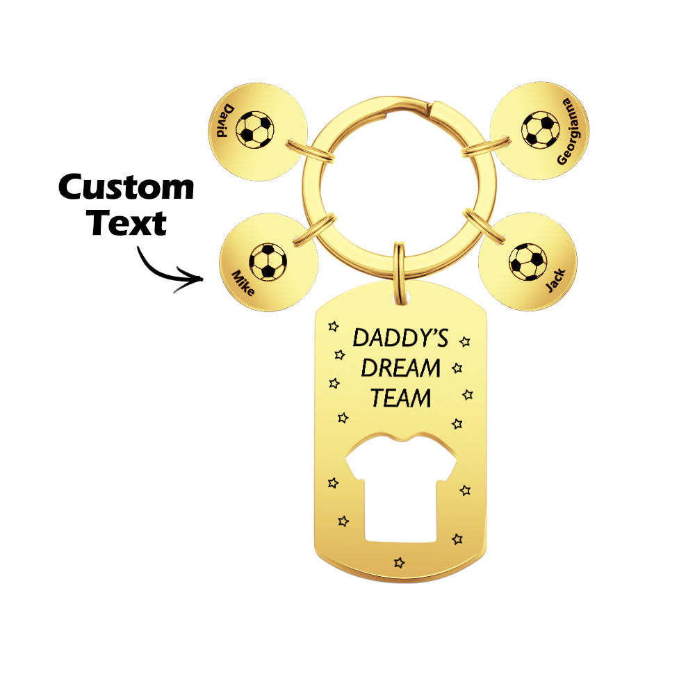 Personalized Engraved Football Daddy' Dream Team Keychain with Children's Names Key Ring Father's Day Gifts - photomoonlamp
