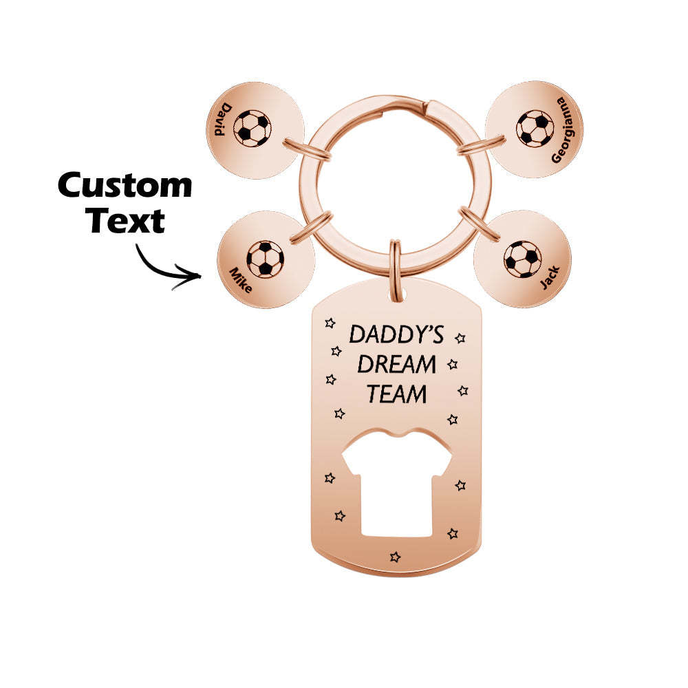 Personalized Engraved Football Daddy' Dream Team Keychain with Children's Names Key Ring Father's Day Gifts - photomoonlamp