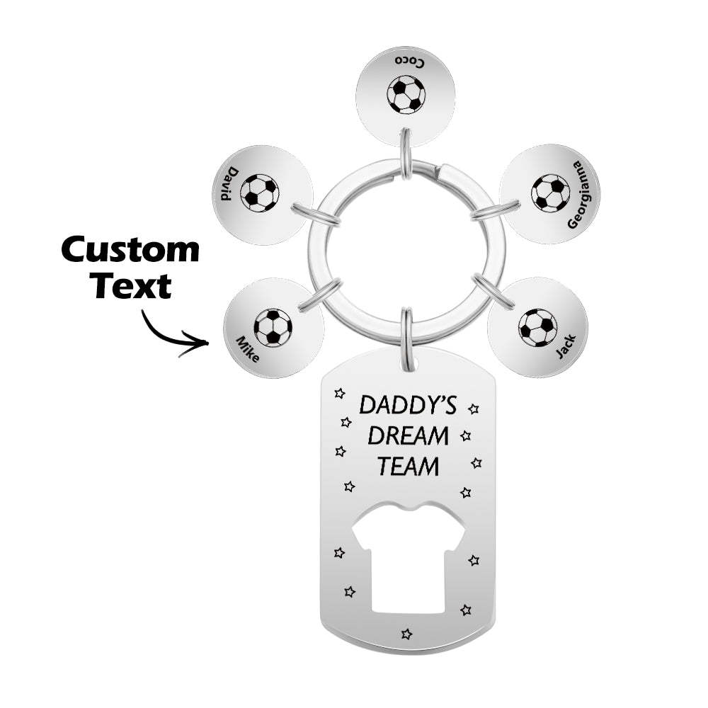 Personalized Engraved Football Daddy' Dream Team Keychain with Children's Names Key Ring Father's Day Gifts - photomoonlamp