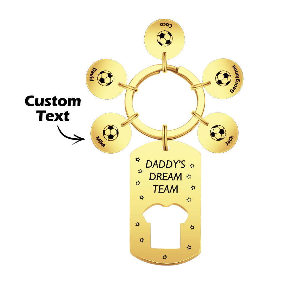 Personalized Engraved Football Daddy' Dream Team Keychain with Children's Names Key Ring Father's Day Gifts - photomoonlamp