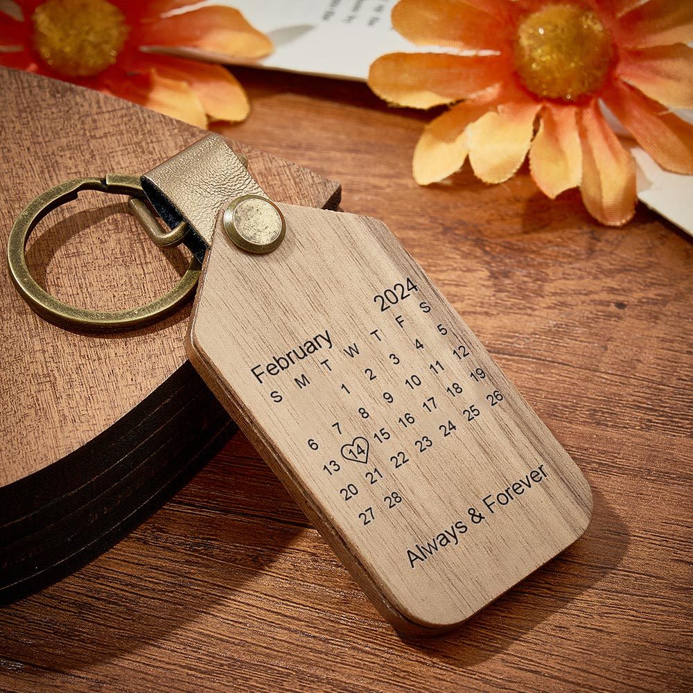 Personalized Calendar Photo Keychain Magnetic Engraved Keychain Valentine's Day Gifts for Him - photomoonlamp