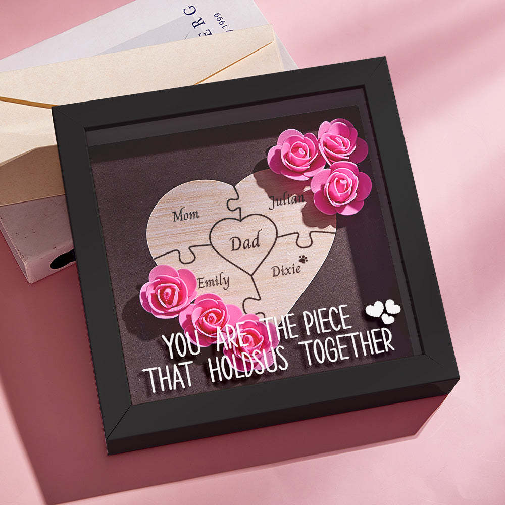 Custom Engraved Ornament Flower Shadow Box Puzzle Piece Gifts for Dad - photomoonlamp