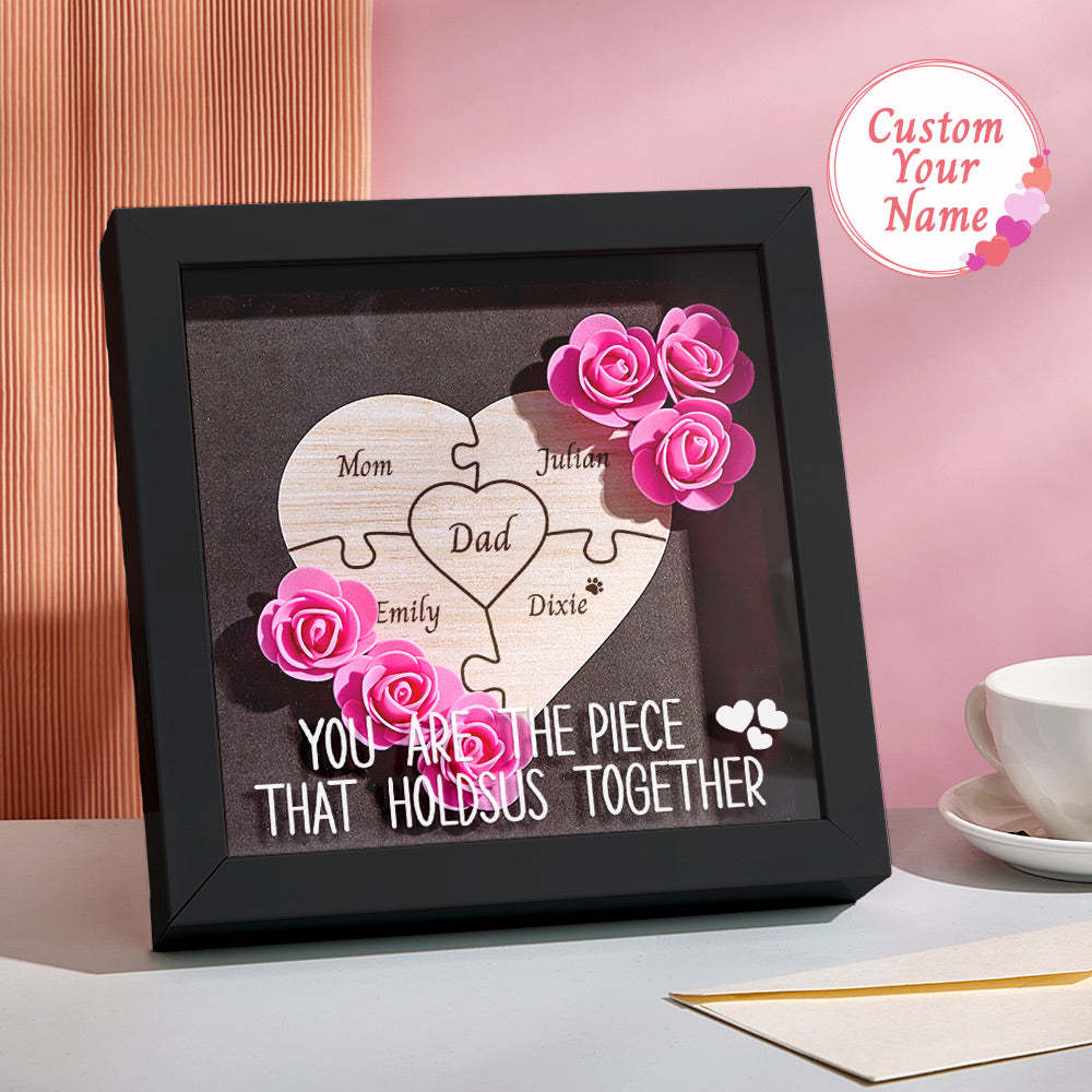 Custom Engraved Ornament Flower Shadow Box Puzzle Piece Gifts for Dad - photomoonlamp