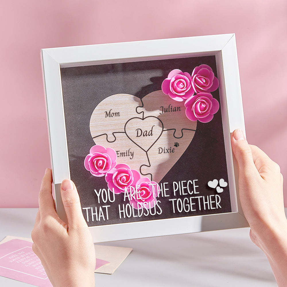 Custom Engraved Ornament Flower Shadow Box Puzzle Piece Gifts for Dad - photomoonlamp