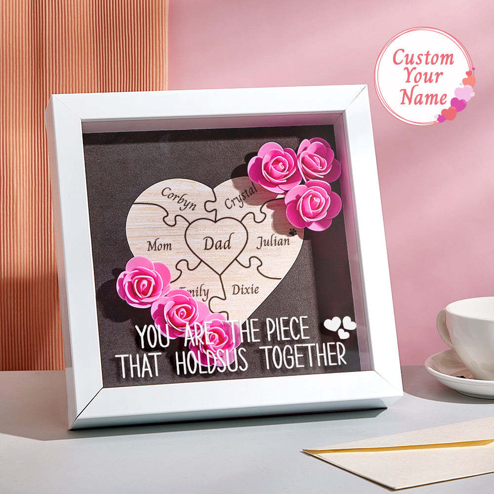 Custom Engraved Ornament Flower Shadow Box Puzzle Piece Gifts for Dad - photomoonlamp