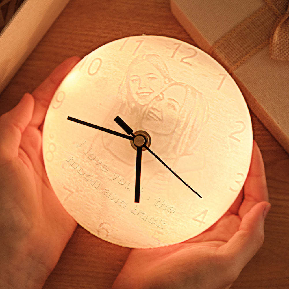 Custom Photo Engraved Moon Night Light Clock Creative Home Couple Gifts - photomoonlamp