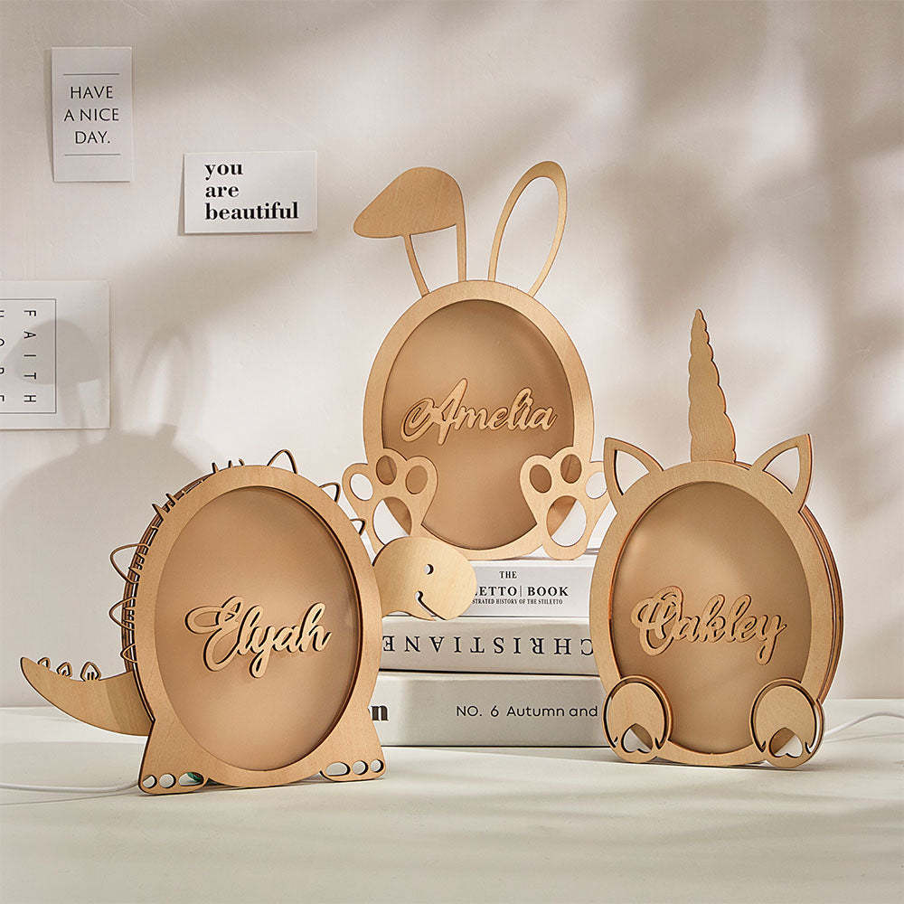 Custom Bunny Unicorn Dino Engraved Light Night Cartoon Movable Home Gifts - photomoonlamp