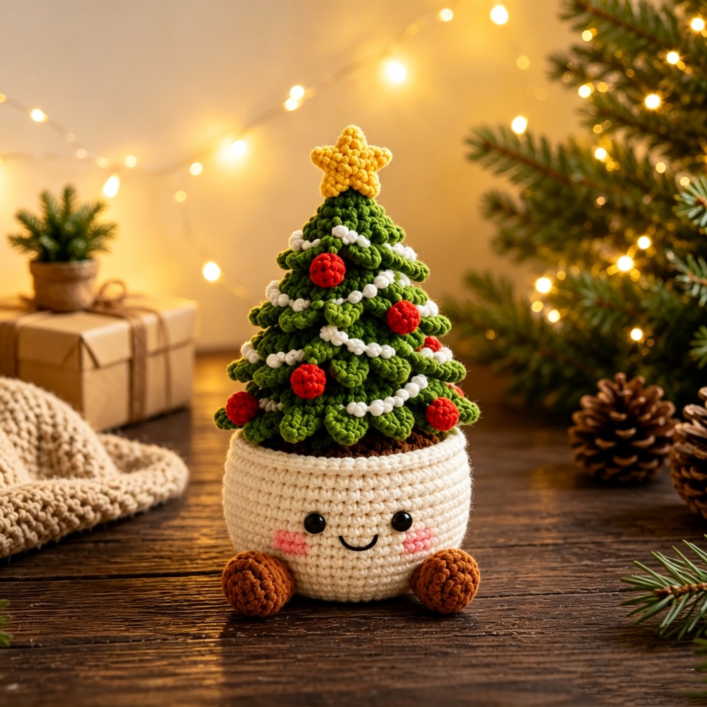 Handmade Crochet Christmas Plant Pots – Festive Holiday Decor Gift for Home & Office