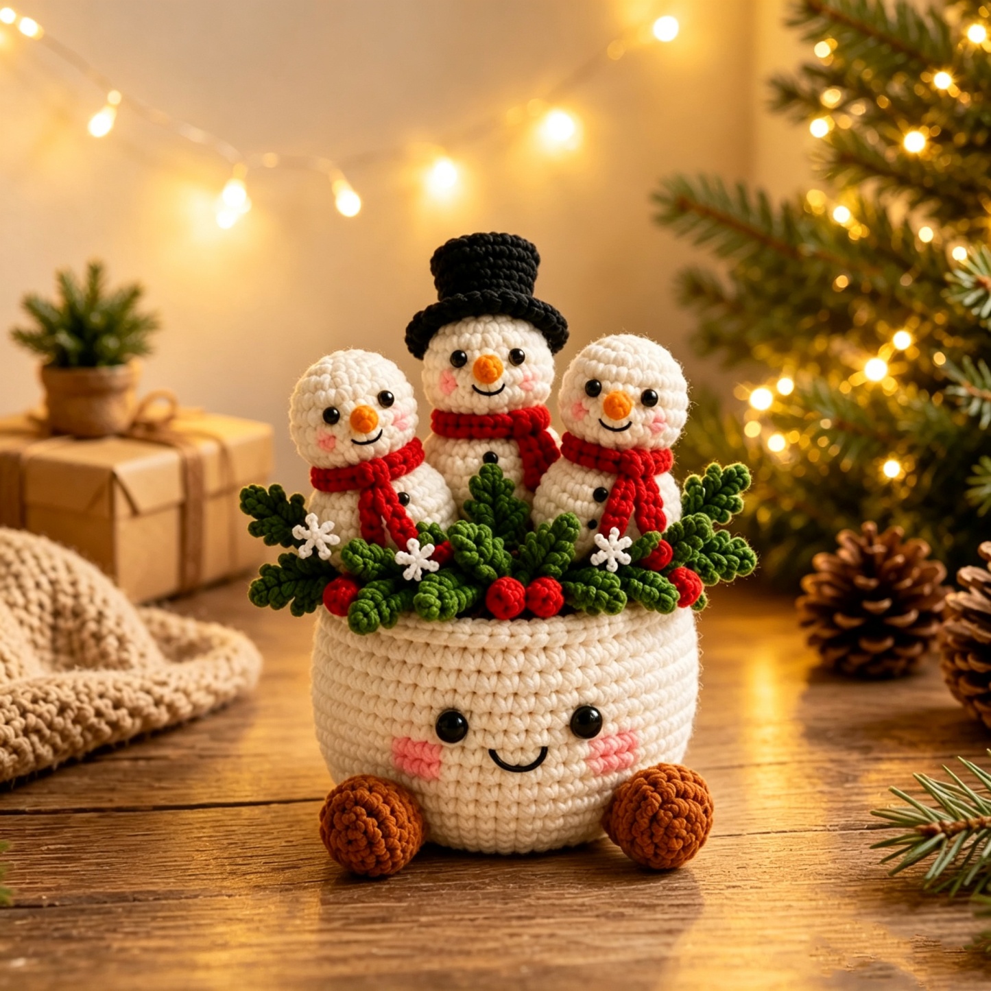 Handmade Crochet Christmas Plant Pots – Festive Holiday Decor Gift for Home & Office