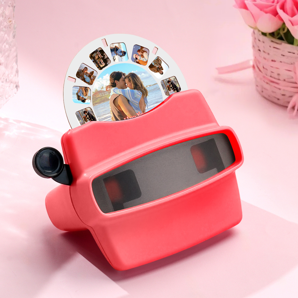 Custom 3D Viewfinder and Reel  Personalized Pink Christmas Gift with Your Own Photos Text and Photo Viewer Multiple Films Available Red Viewfinder