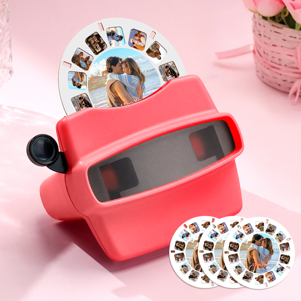 Custom 3D Viewfinder and Reel  Personalized Pink Christmas Gift with Your Own Photos Text and Photo Viewer Multiple Films Available Red Viewfinder