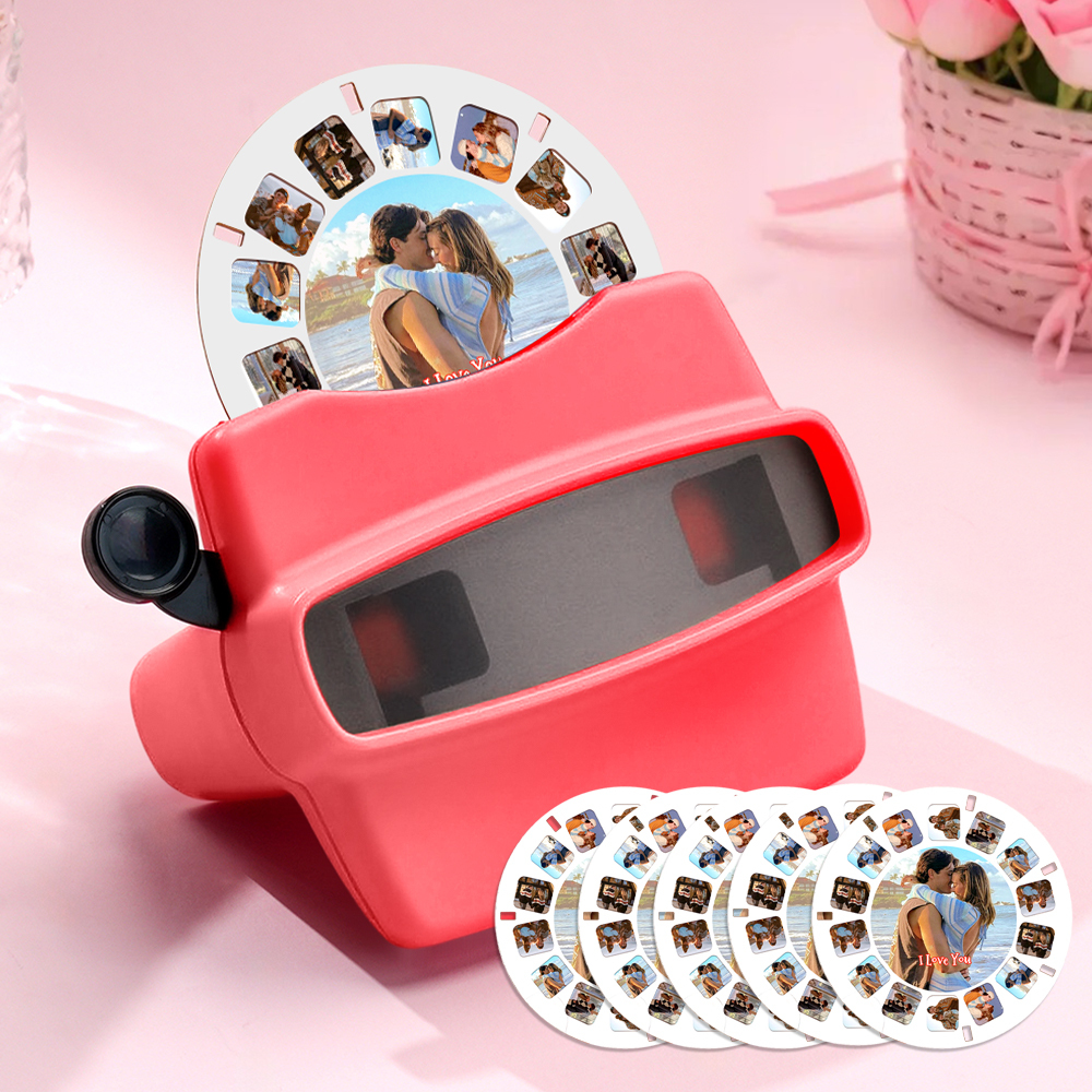 Custom 3D Viewfinder and Reel  Personalized Pink Christmas Gift with Your Own Photos Text and Photo Viewer Multiple Films Available Red Viewfinder
