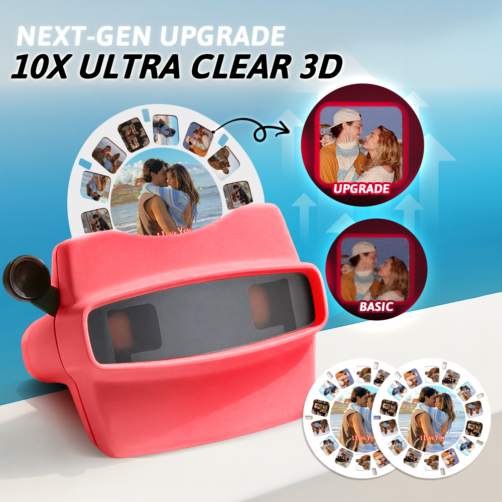 Custom 3D Viewfinder and Reel  Personalized Pink Christmas Gift with Your Own Photos Text and Photo Viewer Multiple Films Available Red Viewfinder