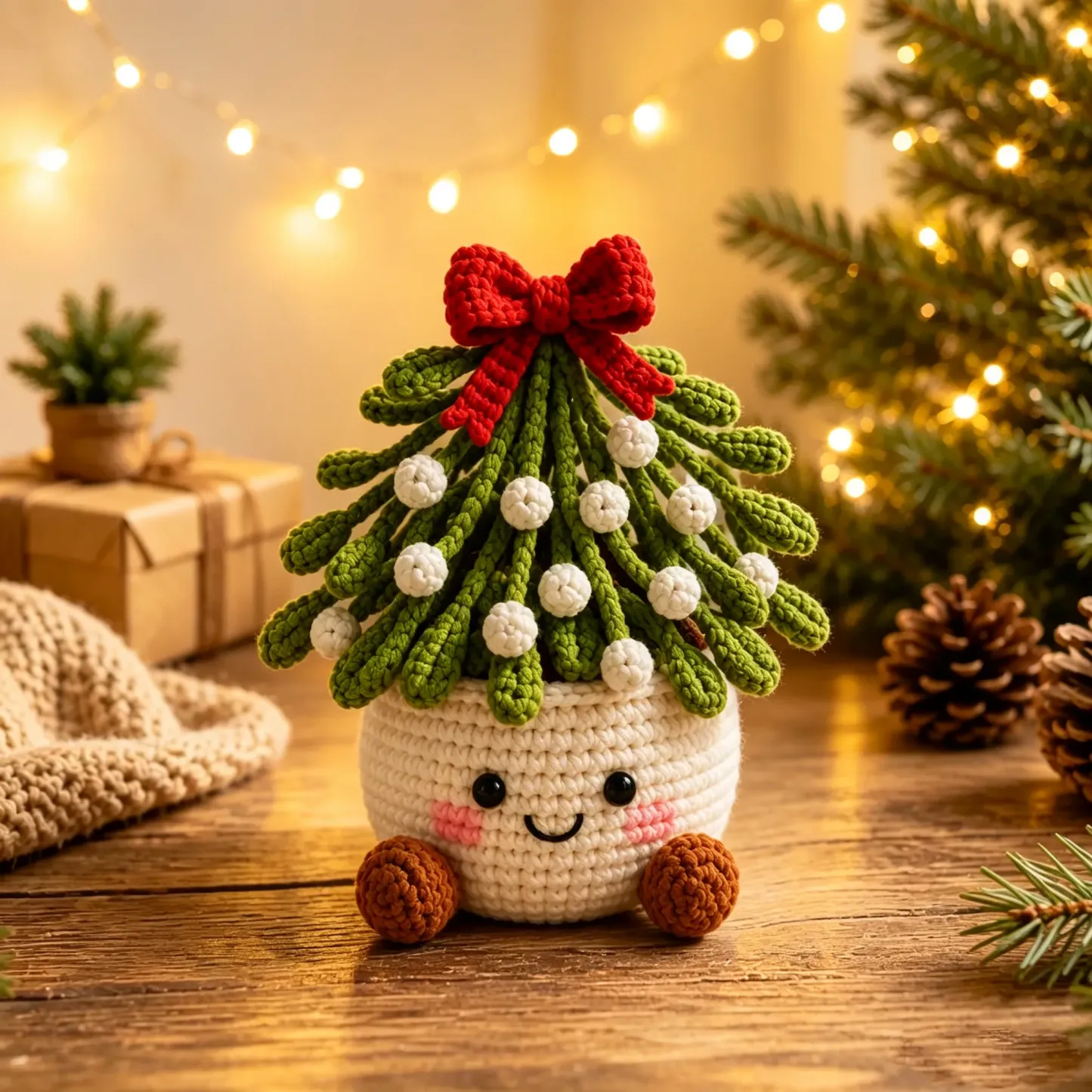 Crochet Christmas Plant Pot Cover – Handmade Holiday Decor for Home & Office