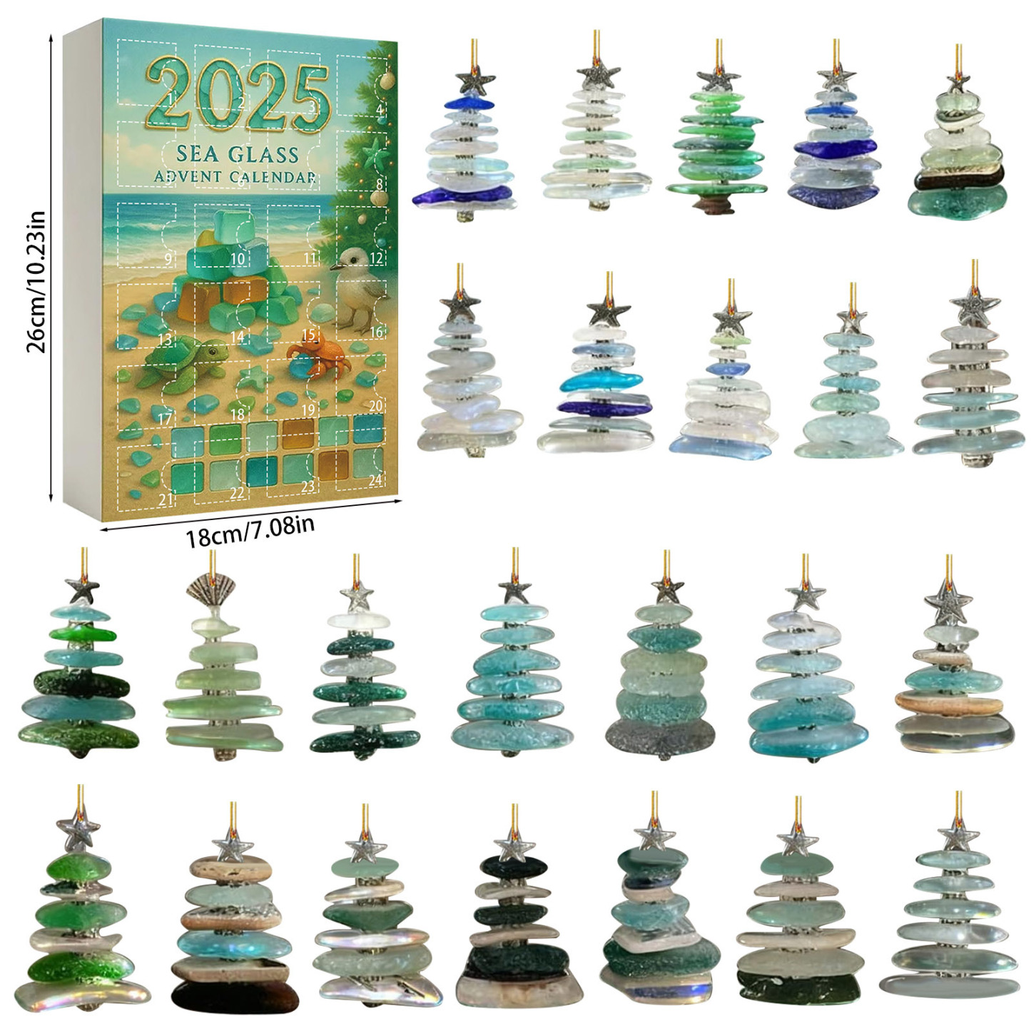 Christmas Countdown Calendar 24 Sea Glass Christmas Tree Advent Calendar Acrylic Christmas Ornament
