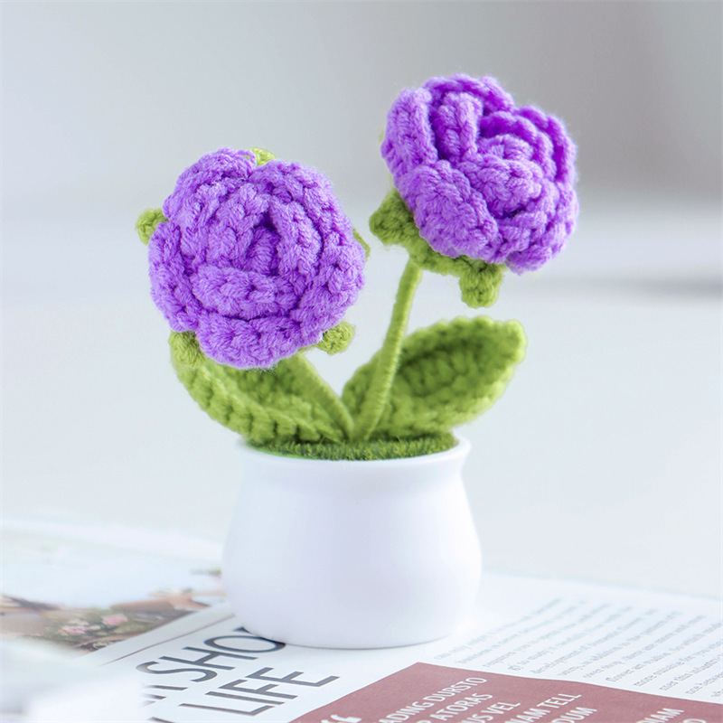 Valentine's Day Gift Knit Rose Potted Ornament Perfect Gift for Her