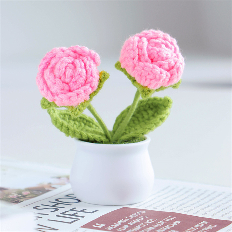 Valentine's Day Gift Knit Rose Potted Ornament Perfect Gift for Her