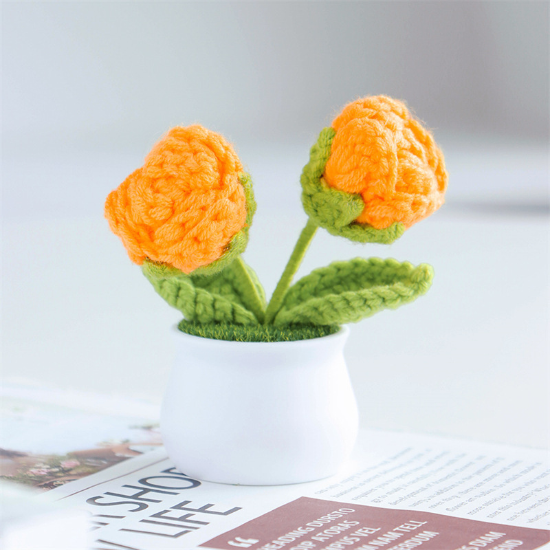 Valentine's Day Gift Knit Rose Potted Ornament Perfect Gift for Her