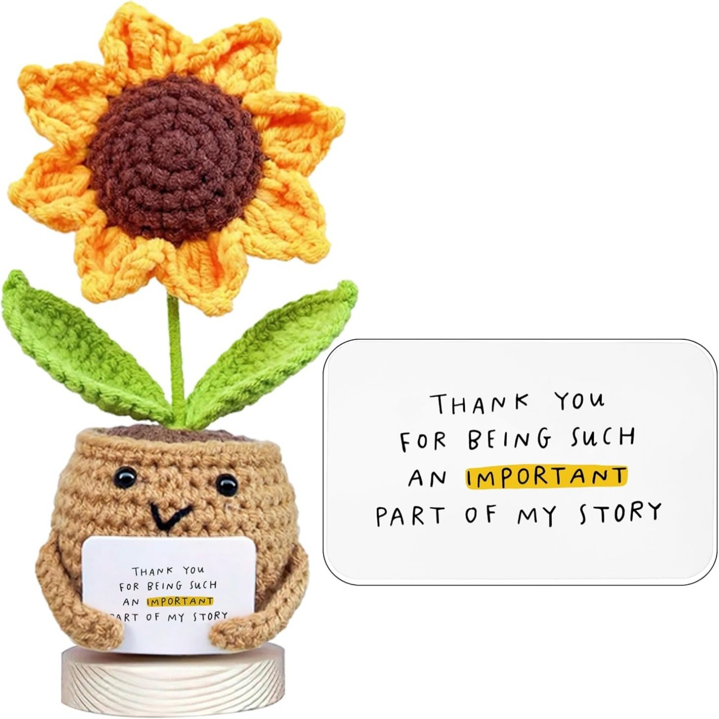 Handmade Crochet Sunflower Pot - Emotional Support "It's Fine" Desk Decor