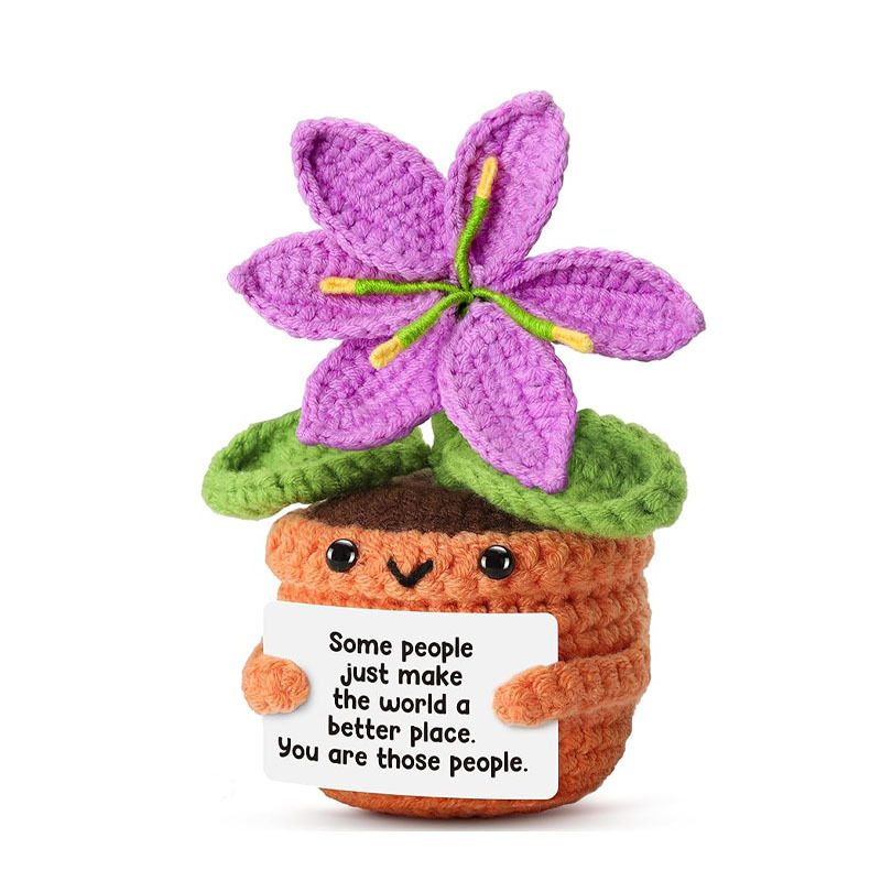 Handmade Crochet Sunflower Pot - Emotional Support "It's Fine" Desk Decor