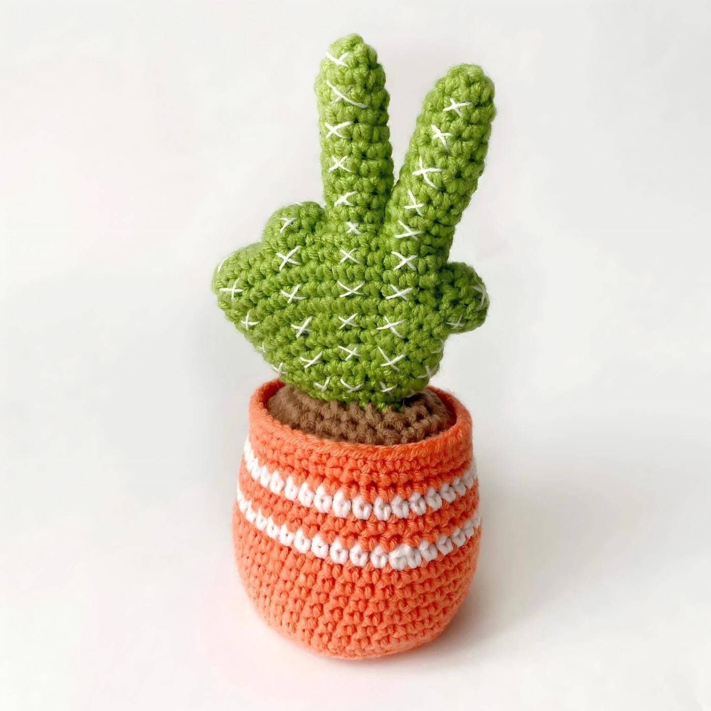 Crocheted Cactus Hand Gesture Pot - Middle Finger Desk Decor