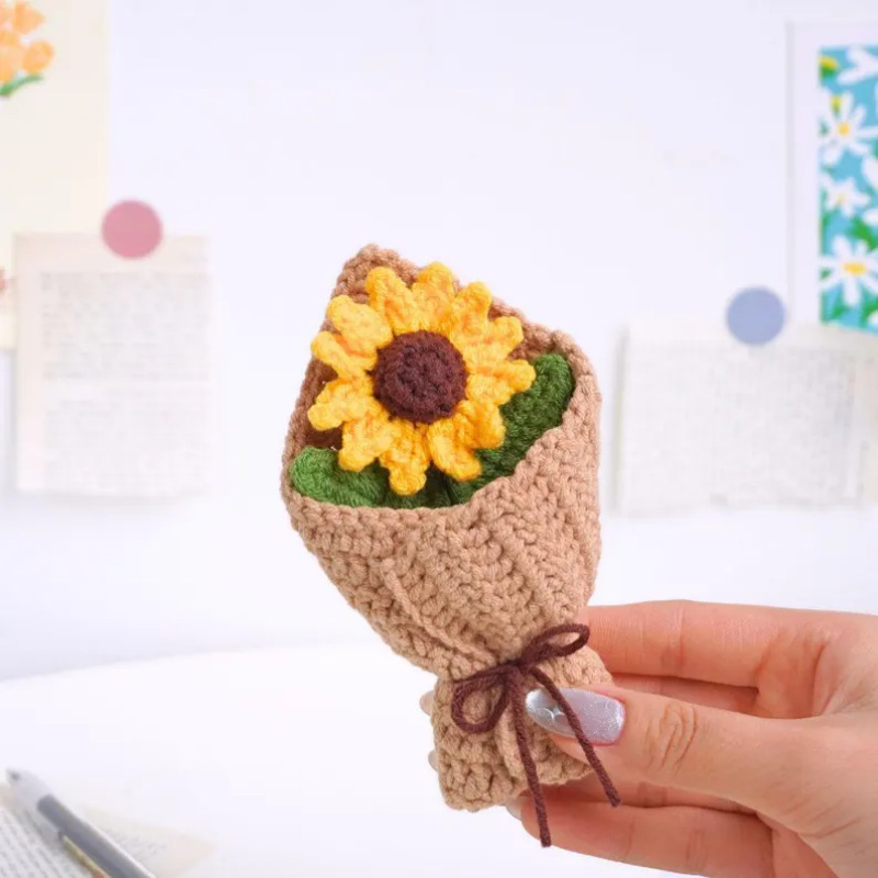 Mini Crocheted Sunflower Bouquet - Hand-Knit Pocket Flower Decor