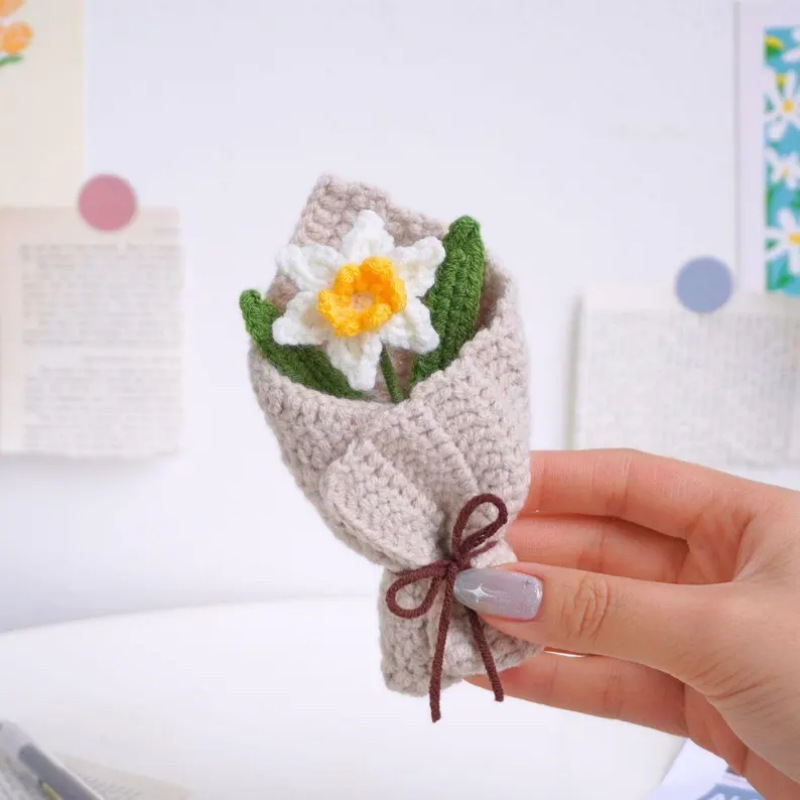 Mini Crocheted Sunflower Bouquet - Hand-Knit Pocket Flower Decor