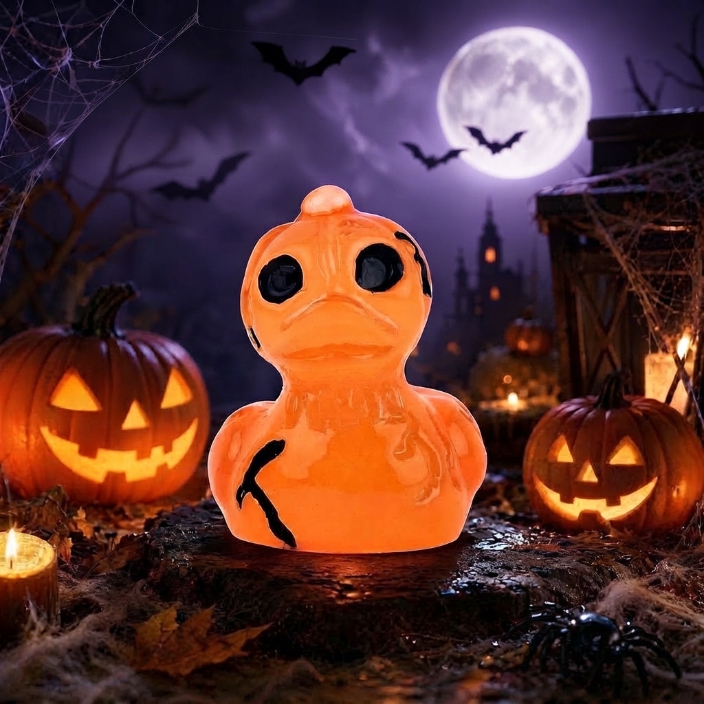 Halloween Gothic Ghost Duck Resin Figurine, Luminous Devil Skull Design, Cute Spooky Duck Desktop Ornament, Creative Glow-in-the-Dark Tabletop Decoration for Home, Office, Party Shelf Display - PhotoMoonLamp