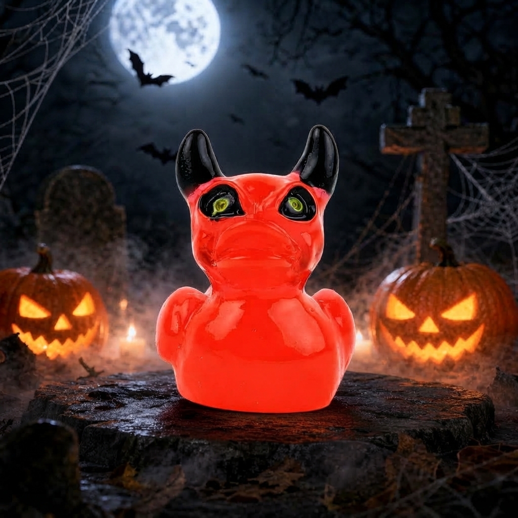 Halloween Gothic Ghost Duck Resin Figurine, Luminous Devil Skull Design, Cute Spooky Duck Desktop Ornament, Creative Glow-in-the-Dark Tabletop Decoration for Home, Office, Party Shelf Display - PhotoMoonLamp