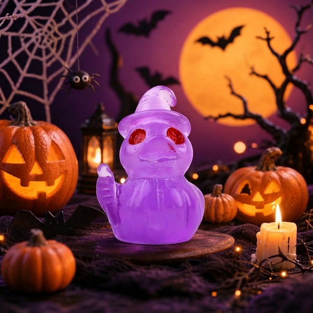 Halloween Gothic Ghost Duck Resin Figurine, Luminous Devil Skull Design, Cute Spooky Duck Desktop Ornament, Creative Glow-in-the-Dark Tabletop Decoration for Home, Office, Party Shelf Display - PhotoMoonLamp