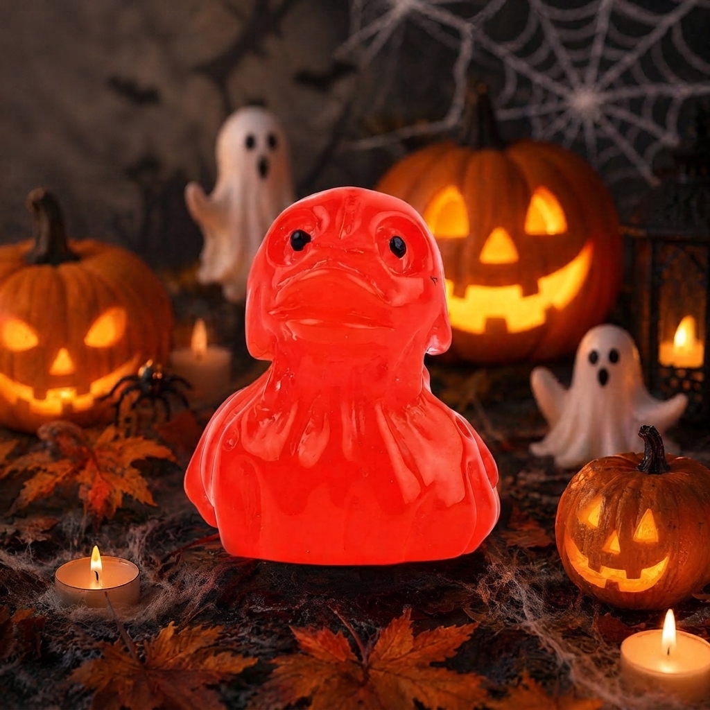 Halloween Gothic Ghost Duck Resin Figurine, Luminous Devil Skull Design, Cute Spooky Duck Desktop Ornament, Creative Glow-in-the-Dark Tabletop Decoration for Home, Office, Party Shelf Display - PhotoMoonLamp