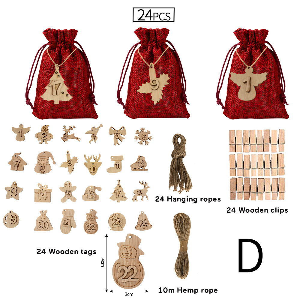 24 Pack Advent Calendar Bags for Filling, Red Jute Bags, Christmas Calendar, Jute Bags, Advent Calendar Filling, Cloth Bags, Christmas Calendar with Wooden Pendant