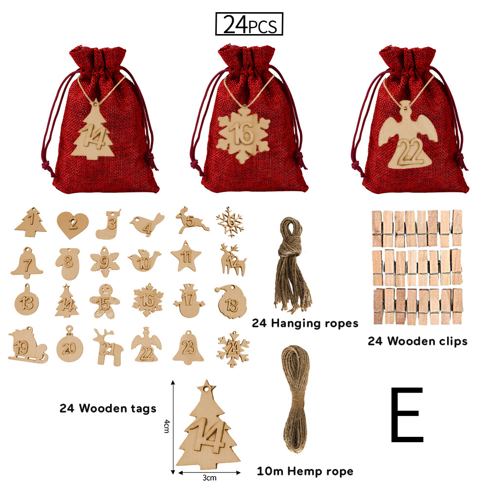 24 Pack Advent Calendar Bags for Filling, Red Jute Bags, Christmas Calendar, Jute Bags, Advent Calendar Filling, Cloth Bags, Christmas Calendar with Wooden Pendant