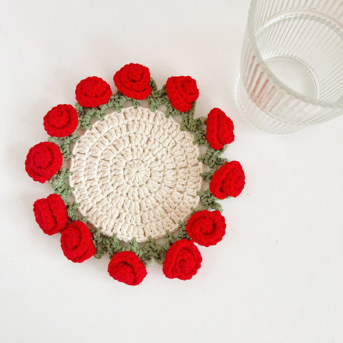 Handmade Crochet Rose Bouquet Coaster Set Transformable Floral Coaster & Home Decor Unique Eco-Friendly Gift 2025 Mother's Day Gifts - PhotoMoonLamp