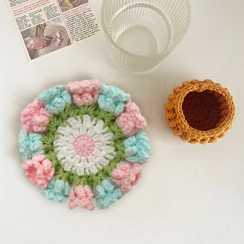 Handmade Crochet Lily of the Valley Coaster Set with Transformable Floral Design Eco-Friendly Home Decor Unique Gift for Mom - PhotoMoonLamp