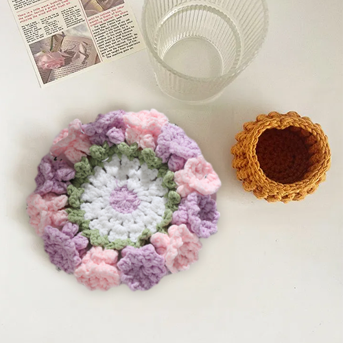 Handmade Crochet Lily of the Valley Coaster Set with Transformable Floral Design Eco-Friendly Home Decor Unique Gift for Mom - PhotoMoonLamp