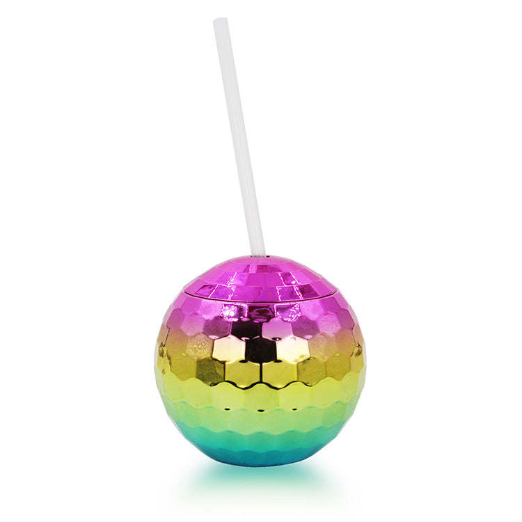 Wine Cups Mosaic Mirror Tiles Disco Flash Ball Cocktail Cup with Lid and Straw Party Supplies - photomoonlamp