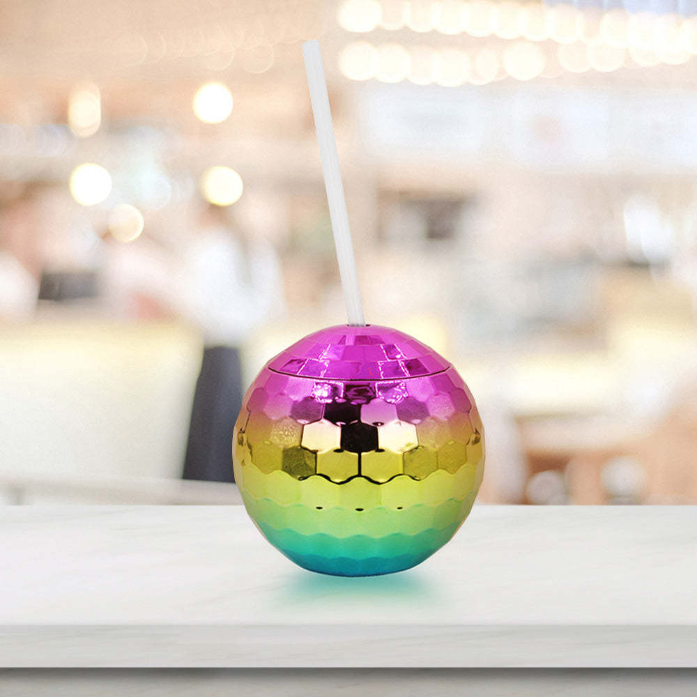 Wine Cups Mosaic Mirror Tiles Disco Flash Ball Cocktail Cup with Lid and Straw Party Supplies - photomoonlamp