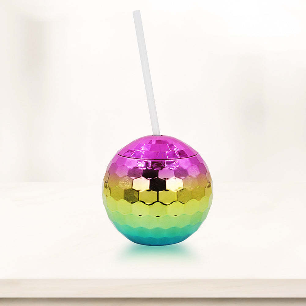 Wine Cups Mosaic Mirror Tiles Disco Flash Ball Cocktail Cup with Lid and Straw Party Supplies - photomoonlamp