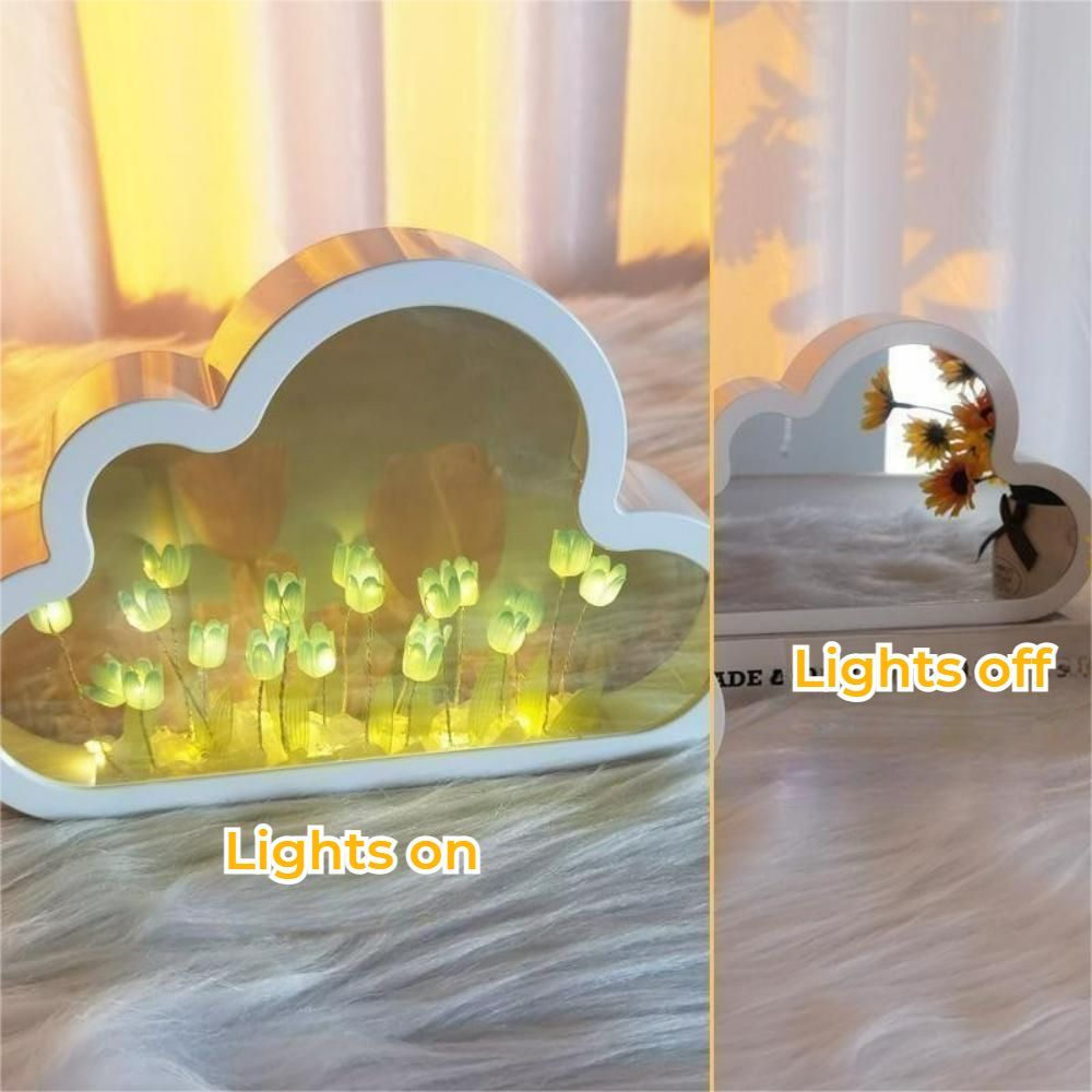DIY Cloud Tulip Mirror Night Light Simulation Flower Bedroom Sleeping Table Lamp - photomoonlamp