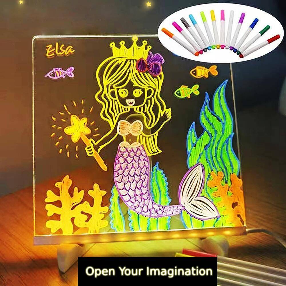 LED Note Board with Colors Glowing Acrylic Message Marker Board with Light Unique Gift for Kids - photomoonlamp
