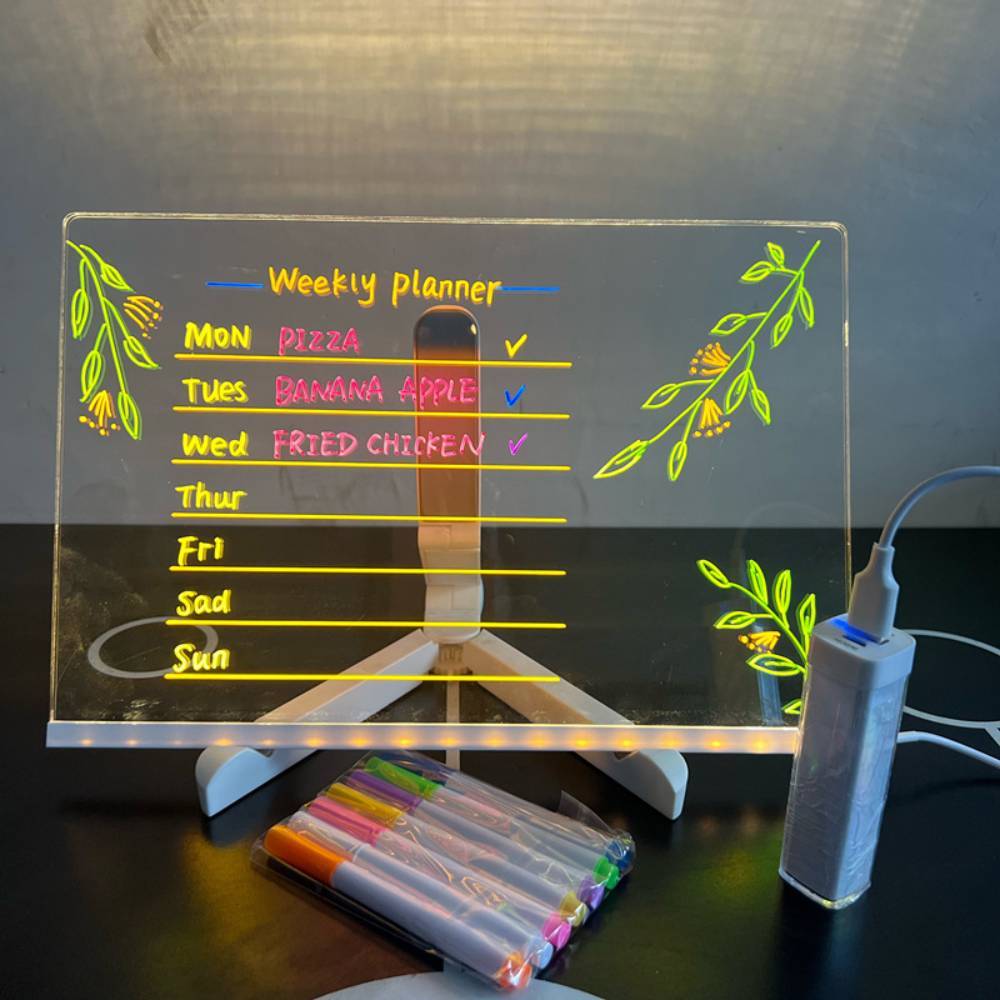 LED Note Board with Colors Glowing Acrylic Message Marker Board with Light Unique Gift for Kids - photomoonlamp