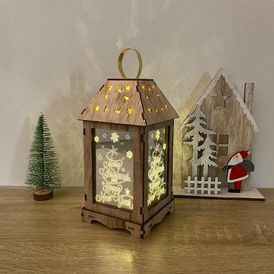 Wooden Christmas Decor LED Wind Lantern Creative Ornaments Portable Lantern