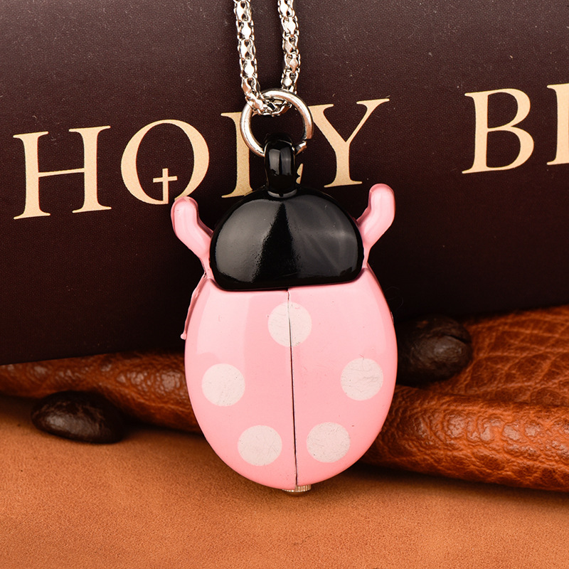 Vintage Ladybug Locket Watch Necklace, Functional Mini Beetle Pendant Quartz Clock Jewelry - PhotoMoonLamp